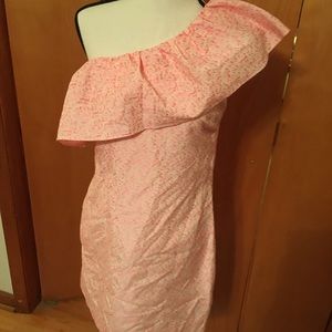 Pink/white one shoulder ruffle dress